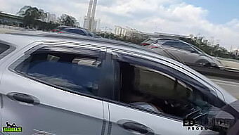 Real Brazilian Cock Gets A Good Blowjob In A Moving Car