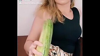 Thick Latina Pussy: Sticking A Big Cucumber